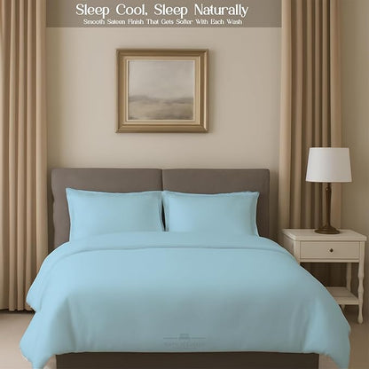 Sleeper Sofa 4 Piece Bed Sheet Set Premium Quality 100% Cotton 500 Thread Count, Smooth & Super Soft Sateen Weave, Extra Soft Bed Sheets, Wrinkle Free, 4 Inch Deep Pocket (Full, Light Blue)