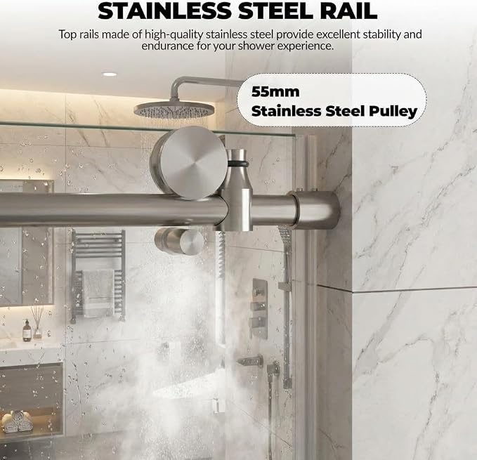 Frameless Sliding Shower Door, Adjustable 44"-48" Width x 76" Height, 6mm SGCC - Image 4