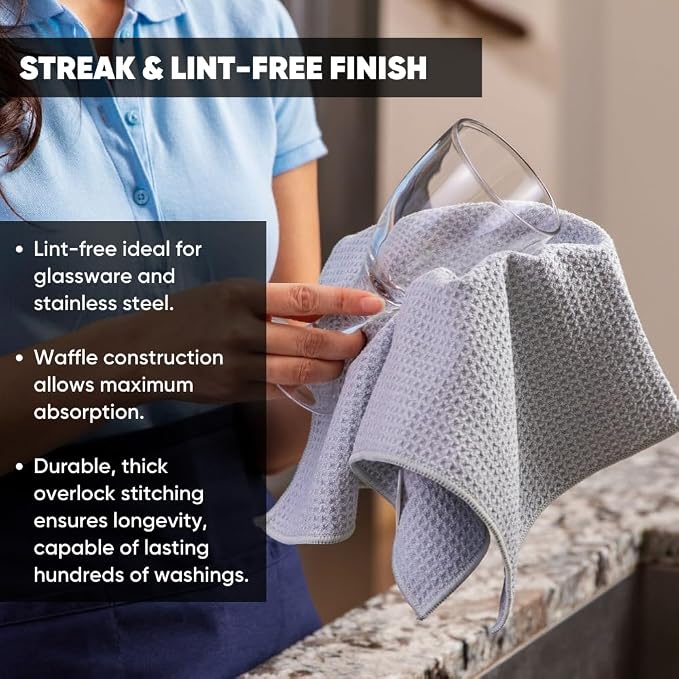 Kitchen Towels - Microfiber Waffle Weave Towels | Absorbent, No Lint, Commercial - Image 3
