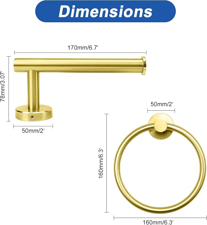 NearMoon 2 Pieces Bathroom Hardware Accessories, Towel Ring and Toilet Paper - Image 4