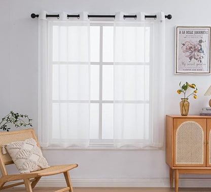 PI Ivory Sheer Curtains Small Panels,Ring Top See Through Window Curtain for Kitchen/Bay Window 2 Panels (W52 X L63, Ivory)