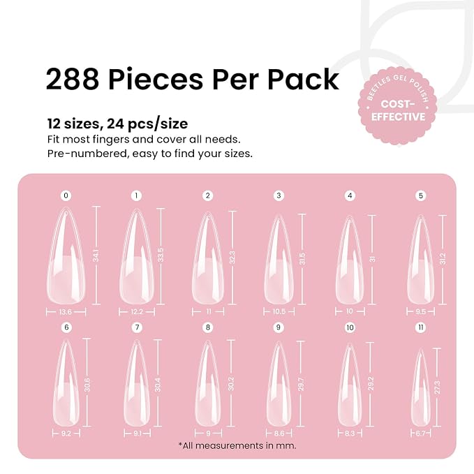 Beetles Gel Nail Tips Etch-X, Stiletto Medium, Pre-Etched Half Matte Full Cover - Image 2