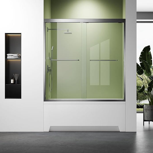 Brushed Nickel 56-60 in. W x 57 in. H Bypass Sliding Bathtub Glass Shower Doors by Glazenclos