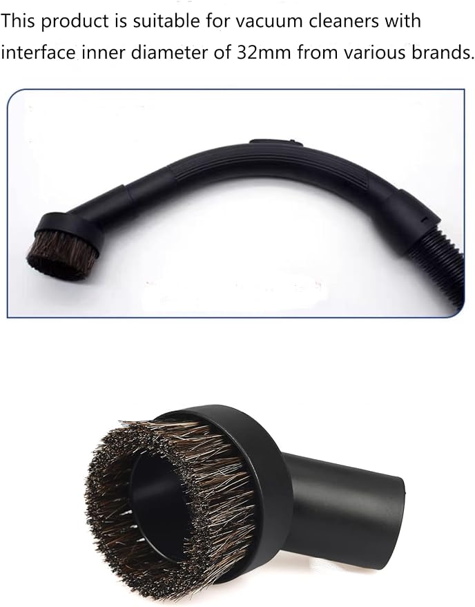 2PCS Black Round Vacuum Brush 1.25" Horse Hair Dust Brush 1 1/4" Vacuum Cleaner - Image 4