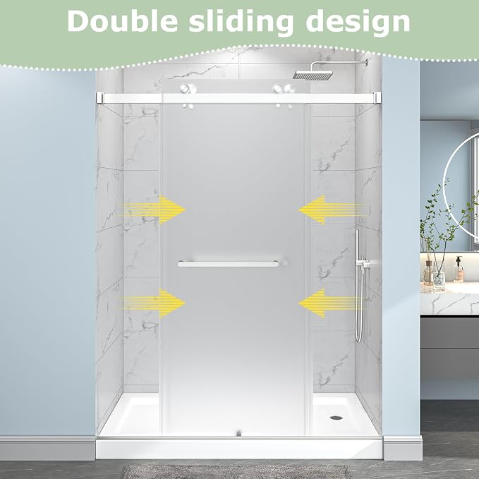55"-60" W x 76" H Frameless Frosted Shower Door, Double Sliding Shower Door - Image 2