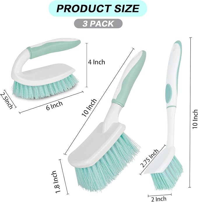 3 Pack Bathroom Scrub Brush Set, Heavy-Duty Scrub Brushes - Image 6