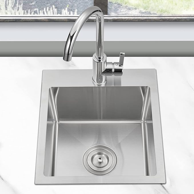 15x17 inch Bar Sink Drop in, Handmade 304 Stainless Steel Sink, R10 Tight Radius - Image 7