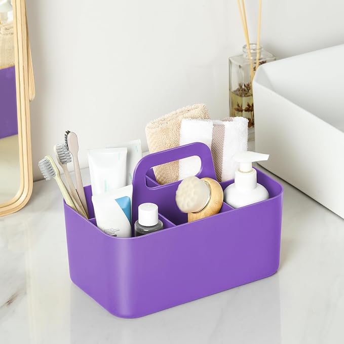 Multiuse Caddy Organizer with Handle, Stackable Plastic Tote Bin - Image 3