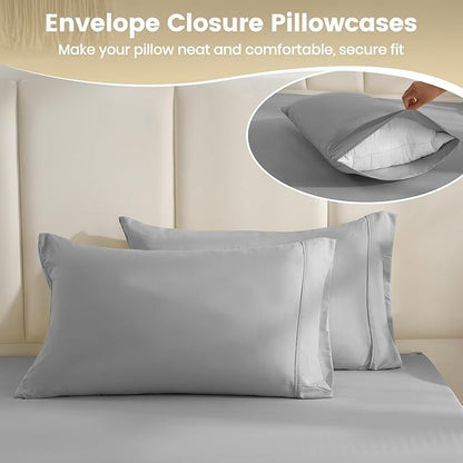 King Sheet Set - 4 Piece Silky Ultra Soft Breathable Bed Sheet Set, 16" Deep Pocket for Mattress, Hotel Luxury King Size Sheets & Wrinkle Free,Easy Care Cooling Bedding Sheets,Light Grey