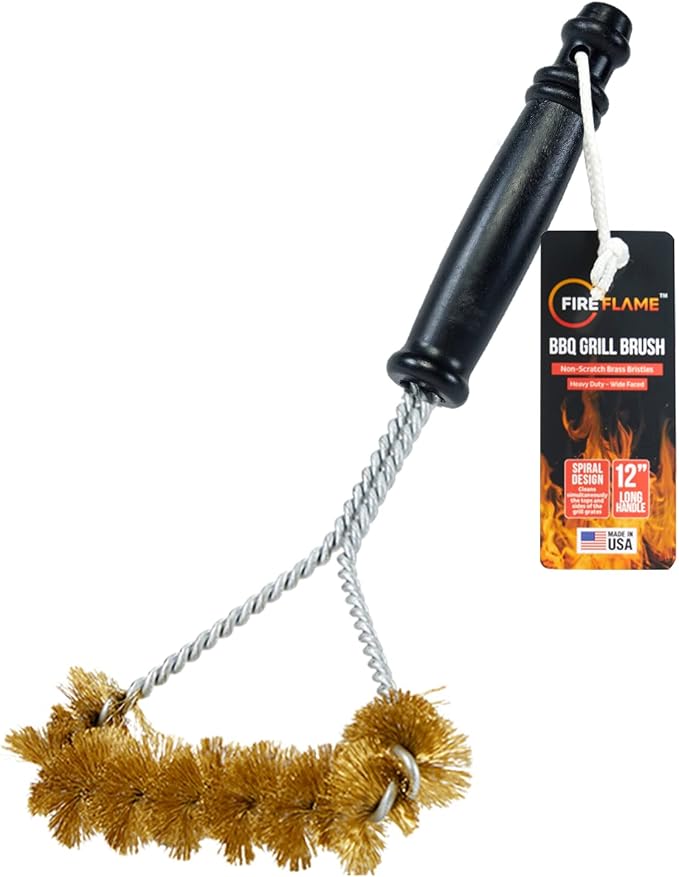 Fireflame BBQ Grill Brush – Non-Scratch Brass Bristles by Kiknek