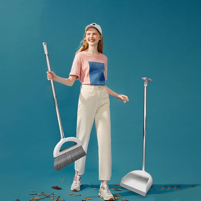 Brooms and Dustpan Set with 35" Long Handle, 182° Rotatable Standing Storage by Unknown