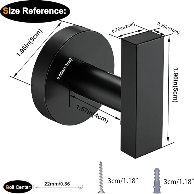 Nolimas Towel Hooks for Bathrooms, Matte Black Towel Hook for Kitchen Bathroom - Image 3