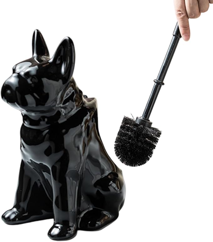 Comeon Ceramic Dog White/Black Toilet Brush and Holder Set, Plastic Handled by Comeon