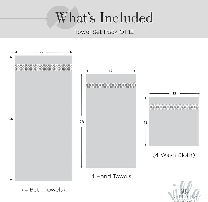 100% Cotton Bath Towel Set of 12-4 Bath Towels, 4 Hand Towels, 4 Wash Cloths - Image 5