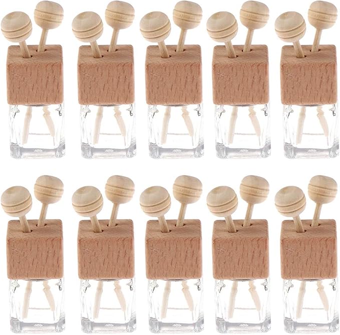 10 Pack, 8ml Clear Glass Car Air Freshener Perfume Clip Diffuser, Empty by Furnido