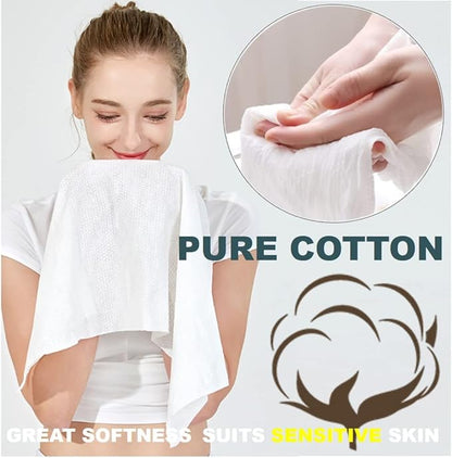 Premium Extra Large and Thick (23.6" X 11.8") Pure Cotton Disposable Washcloths, Portable Travel Towels Wash Cloth for Camping Hiking Backpacking or Traveling