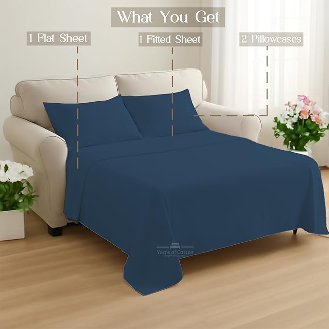 Sleeper Sofa 4 Piece Bed Sheet Set Premium Quality 100% Cotton 500 Thread Count, Smooth & Super Soft Sateen Weave, Extra Soft Bed Sheets, Wrinkle Free, 4 Inch Deep Pocket (Full, Medium)