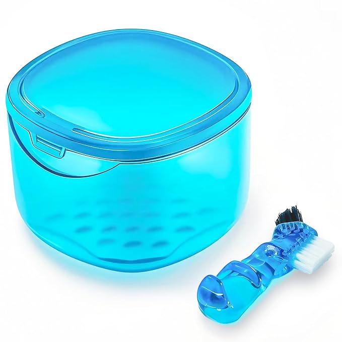 Denture Bath Case Denture Soaking Container by EZEELAI