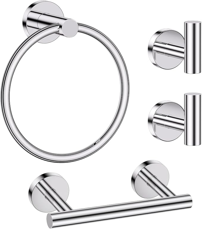 Polished Chrome Bathroom Hardware Set, 4-Piece Towel Holder Set Include Double by LairuierBathroomHardwareSet
