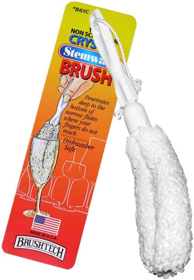 Brushtech B61C Crystal Stemware Wine Glass & Flute Cleaning Brush, Non-Scratch by Brushtech