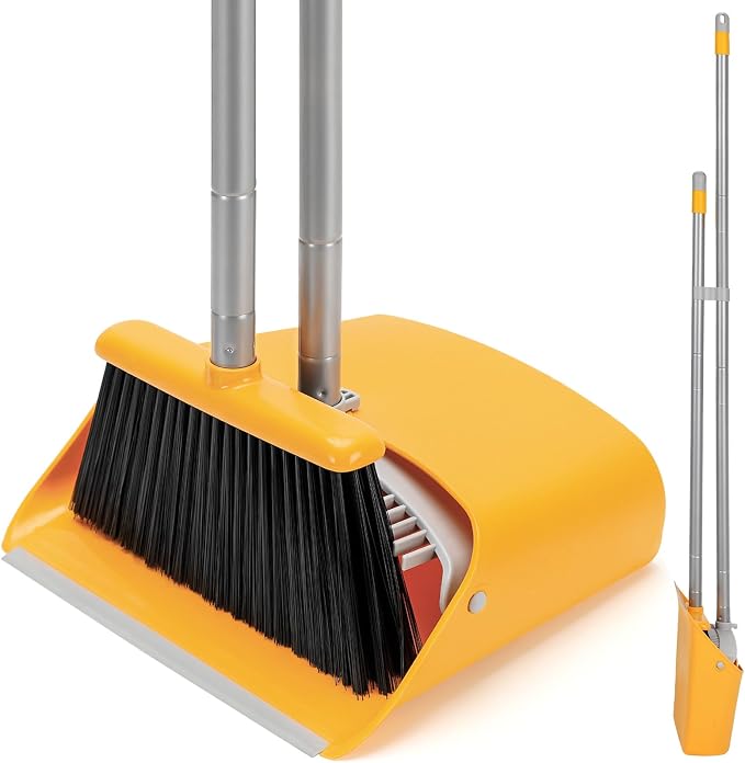 Broom and Dustpan Set with Long Handle 52", Standing Broom and Dust Pan Set by SONCAL