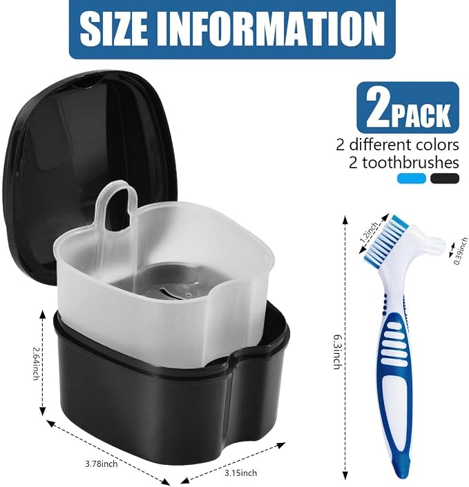 2 Pack Denture Bath Case Cup Box Holder Storage Container - Image 2