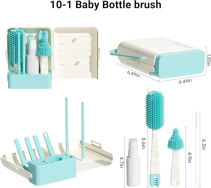 Baby Bottle Brush Cleaner Set - 10 in 1 Travel Bottle Cleaning Brush Kit - Image 5