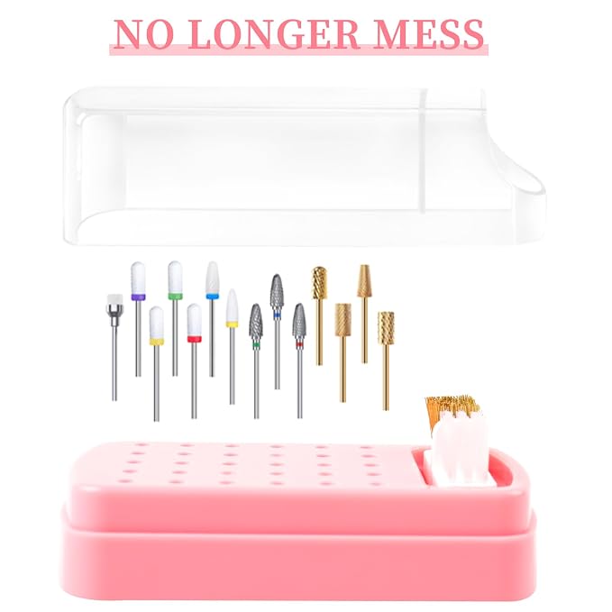 2 in 1 Nail Drill Bits Holder & Cleaning Brush Case, 30 Holes Dustproof Nail - Image 4