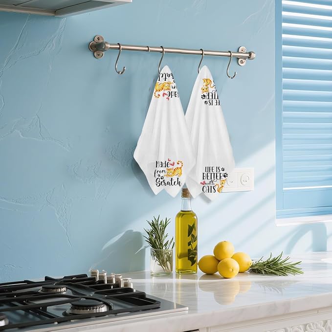 Hanamiya Na 2Pcs Cute Cat Kitchen Towels 24x14 Inch, Make from Scratch - Image 5