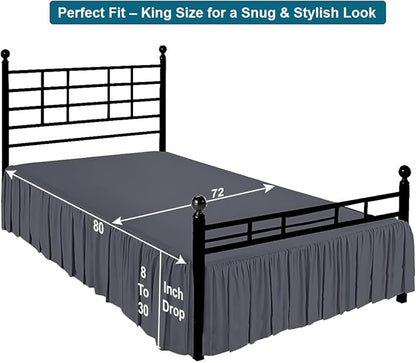 Shreem Linen Ruffled Bed Skirt with Split Corners, Gathered Style, 100% Microfiber, 10-Inch Drop, Dust Ruffle Bedskirt with Platform, King, Dark Grey