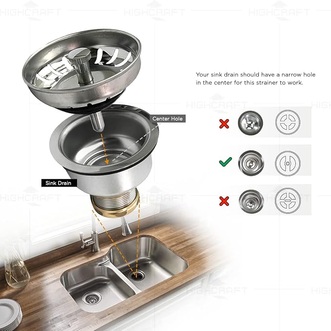 Highcraft 9754 Kitchen Sink Stainless Steel Drain Assembly - Image 6