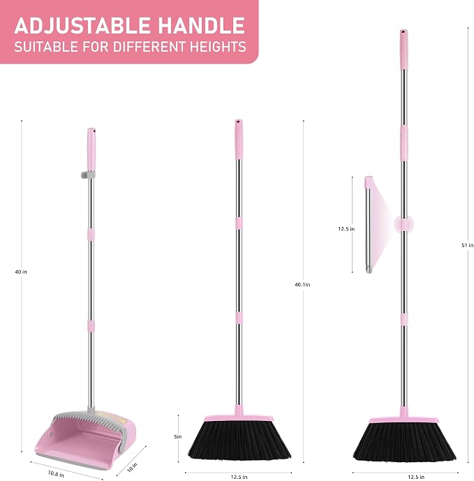 Broom and Dustpan Set, 54” Long Adjustable Household Hand Broom - Image 3