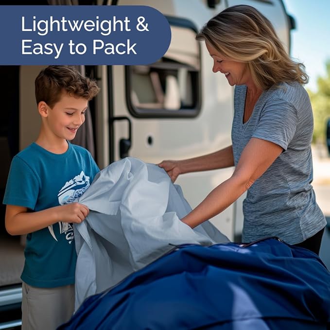 RV Short Queen Sheet Set 60 X 75 - 4 Piece RV Short Queen Bed Sheets - Soft, Breathable and Cooling - Designed for Bunks, Trailers & Campers - Fits 8” to 12" Mattress - Hotel Luxury Bedding - Sky Blue