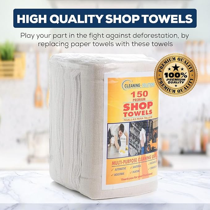 Simpli-Magic Cotton Shop Towels 14"x12" – Reusable Cleaning Shop Rags - Image 2