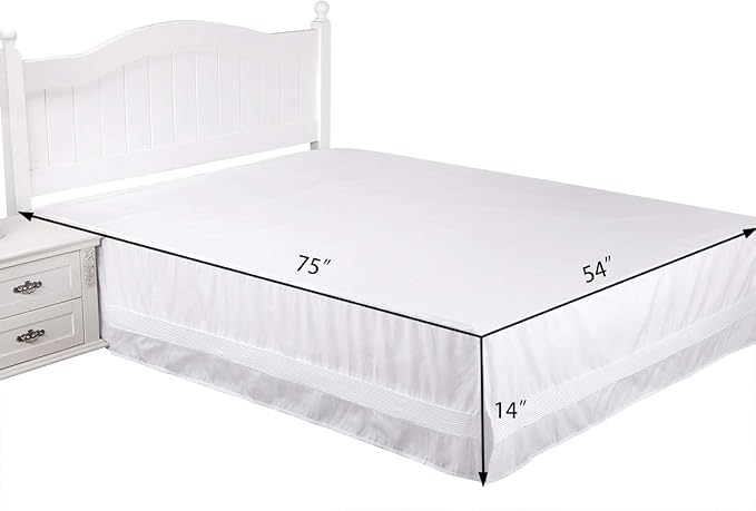 Valea Home Bed Skirt with Split Corners Durable Elegant Luxury Dust Ruffle with Pin Tucking 14 inch Tailored Drop, Full, White