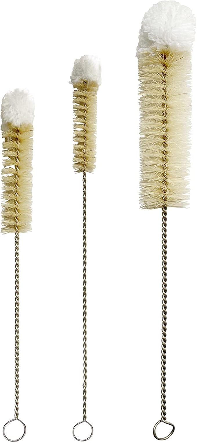 NewFerU Stainless Steel Soda Bottle Cleaning Brush Set in Natural Boar Bristle by NewFerU