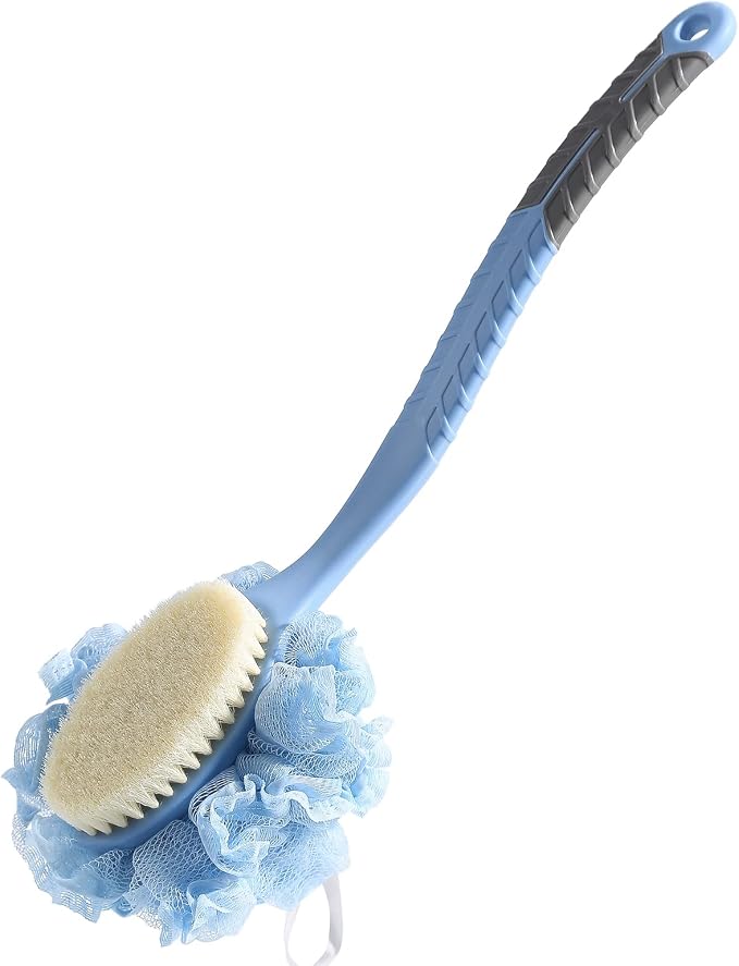 Shower Body Brush with Bristles and Loofah, Back Scrubber Bath Mesh Sponge with by HONOMA