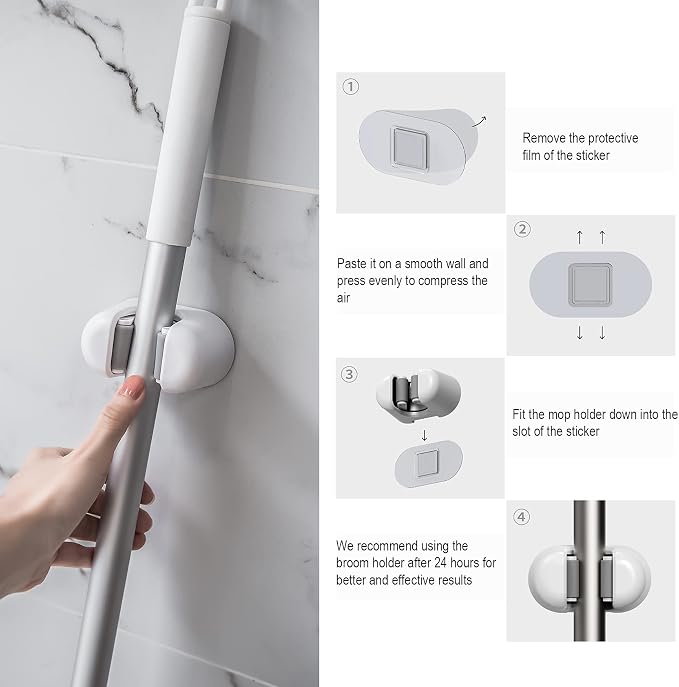 BEZOX Broom Holder, Self-adhesive Cleaning Suppliers Hanger Stands Rack - Image 6