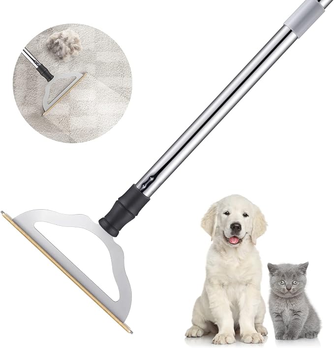 47“ Adjustable Long Handle Carpet Rake Pet Hair Remover, Reusable Large Metal by Holdastar
