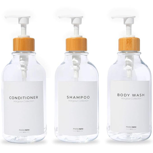 MaisoNovo Refillable Shampoo and Conditioner Bottles | 16.9 fl oz Set of 3 by MaisoNovo-TheArtofSustainableLiving