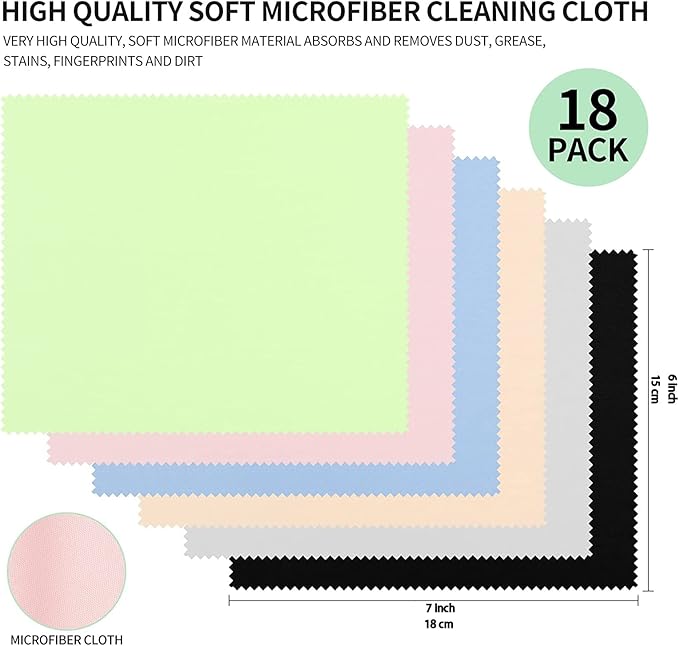 18 Pack Microfiber Cleaning Cloths Multicolor Glasses Cleaning Cloth - Image 3