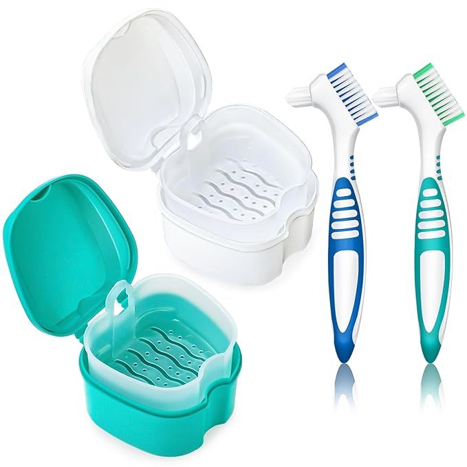 2 Pack Partial Denture Bath Case Retainer Cleaning Case Travel, Denture Storage by EZEELAI