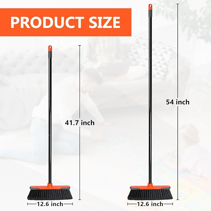 Broom for Sweeping Indoor 54''Long Handle Soft Bristle Brooms, Indoor Broom for - Image 5