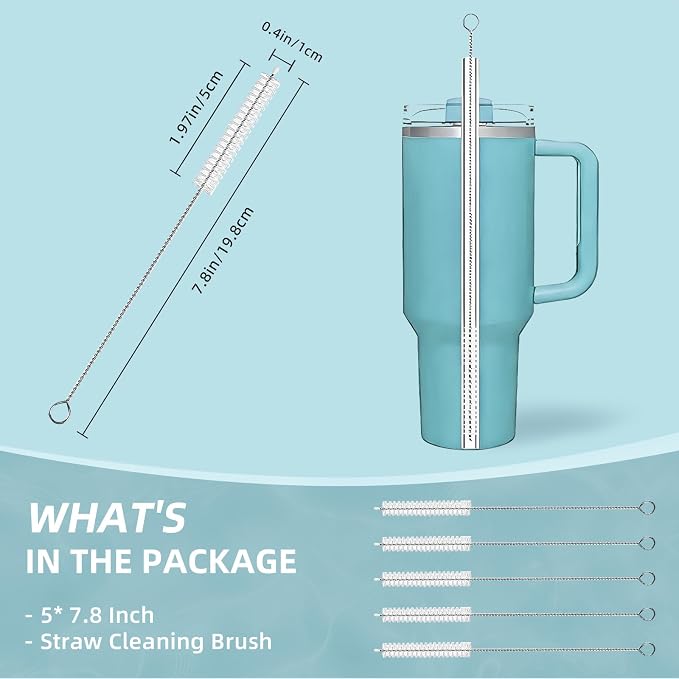 Cleaning Brushes for Reusable Drinking Straws, Long Wire Handle, Bottle and - Image 2