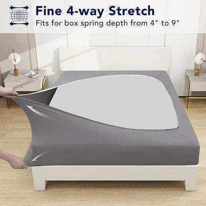 PureFit Stretchy Box Spring Cover King - Elastic Fitted Box Spring Wrap Around 4 Sides, Wrinkle & Fading Resistant Fits King and C-King Size Beds, Light Gray