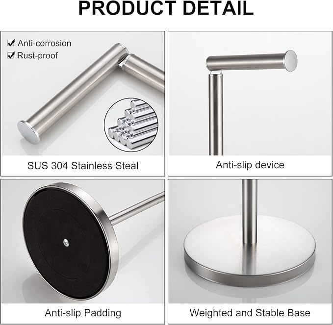 BGL Toilet Paper Holder Standing On Floor, Brushed Nickel, Tissue Holder On - Image 3