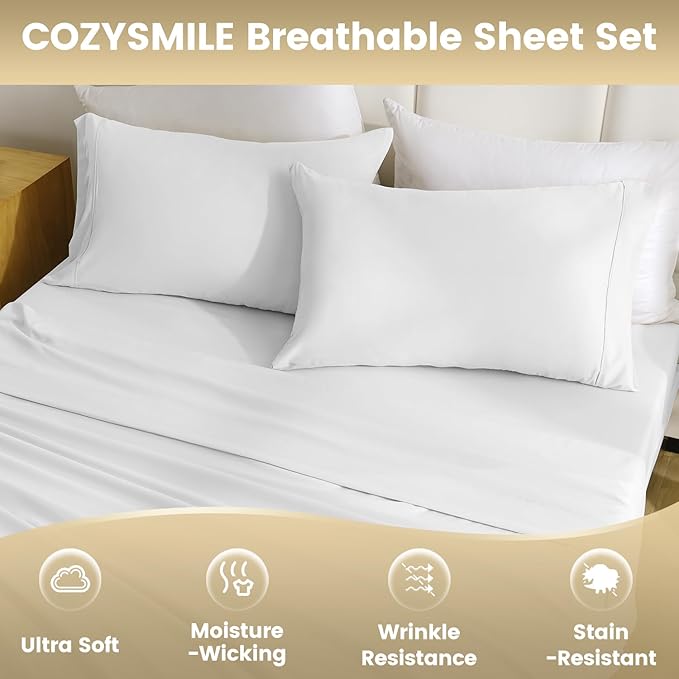 Twin XL Sheet Set - 3 Piece Silky Soft Breathable Bed Sheet & Pillowcase Set, 16" Deep Pocket Hotel Luxury Wrinkle Free Easy Care Bedding Sheets, White