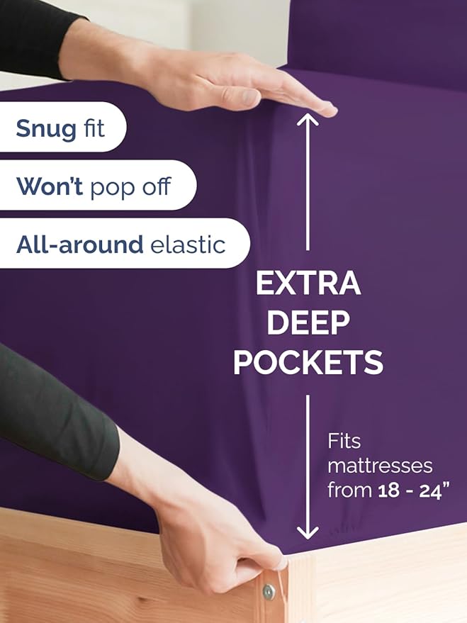 Extra Deep Pocket Full Sheets - 4 Piece Breathable & Cooling Bed Sheets - Hotel Luxury Bed Sheet Set - Soft, Wrinkle Free & Comfy - Easily Fits Extra Deep Mattresses - Deep Pocket Purple Sheets Set