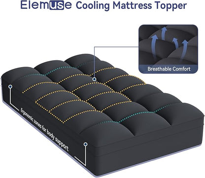 ELEMUSE Twin Black Mattress Topper for Back Pain, Extra Thick Mattress Pad Cover, Plush Soft Pillowtop with Elastic Deep Pocket, Overfilled Down Alternative Filling