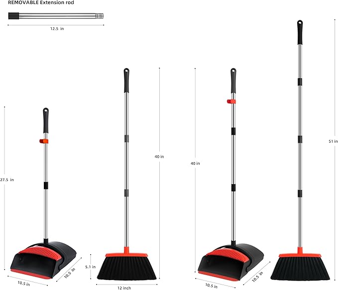 Broom and Dustpan Set, 52-in Long Adjustable Handle Broom - Image 2